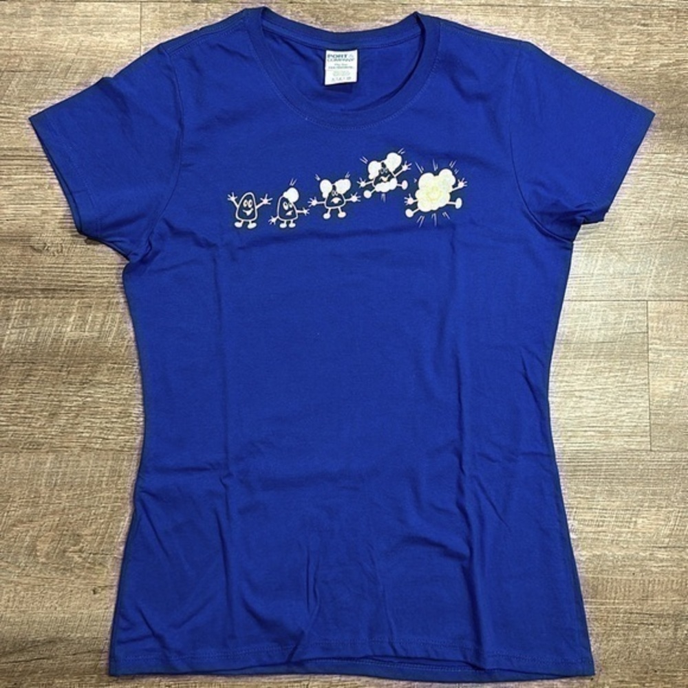 Port & Company blue popcorn  funny novelty crewneck T-shirt small